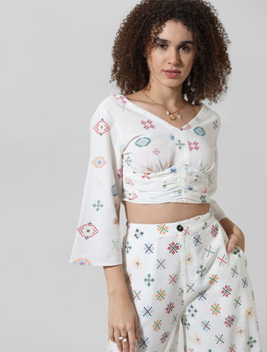 White Printed Co-ord Set Top