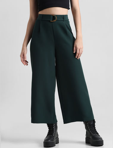 Green Mid Rise Belted Culottes