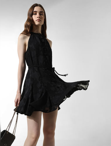 Black Textured Short Dress