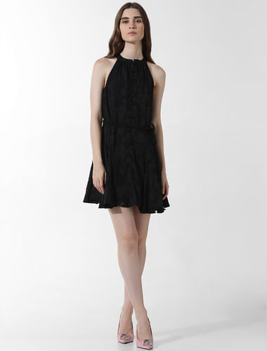 Black Textured Short Dress