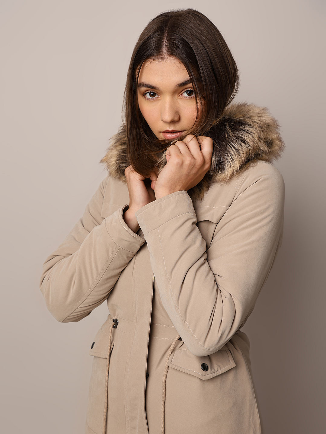 Brown Faux Fur Parka Jacket