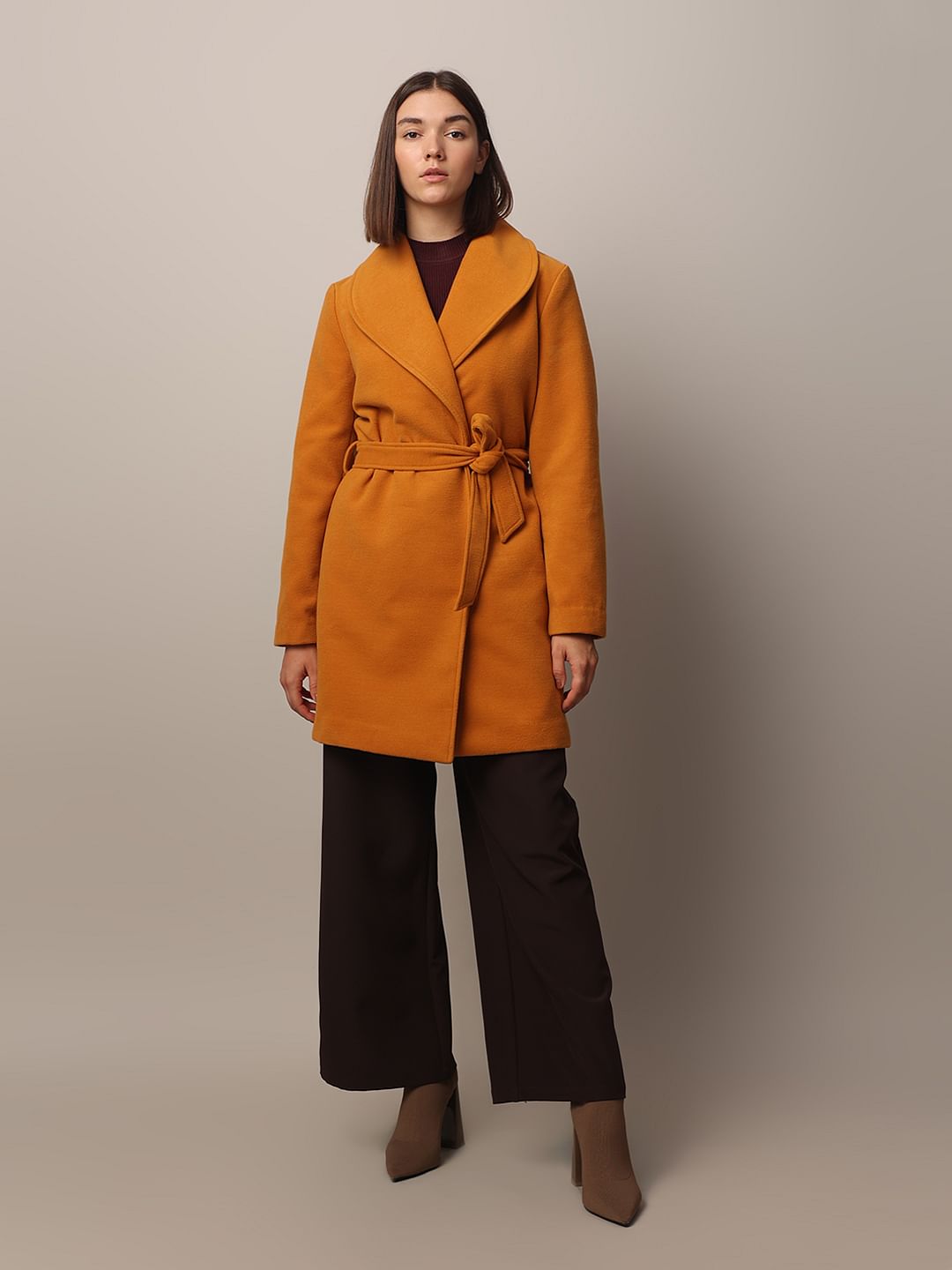 Orange Shawl Collar Coat