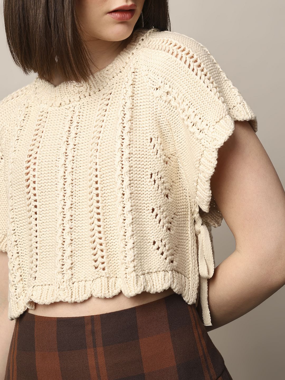 Cream Crochet Knit Top