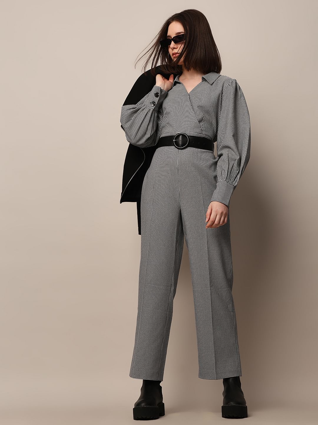 Grey checkered jumpsuit online