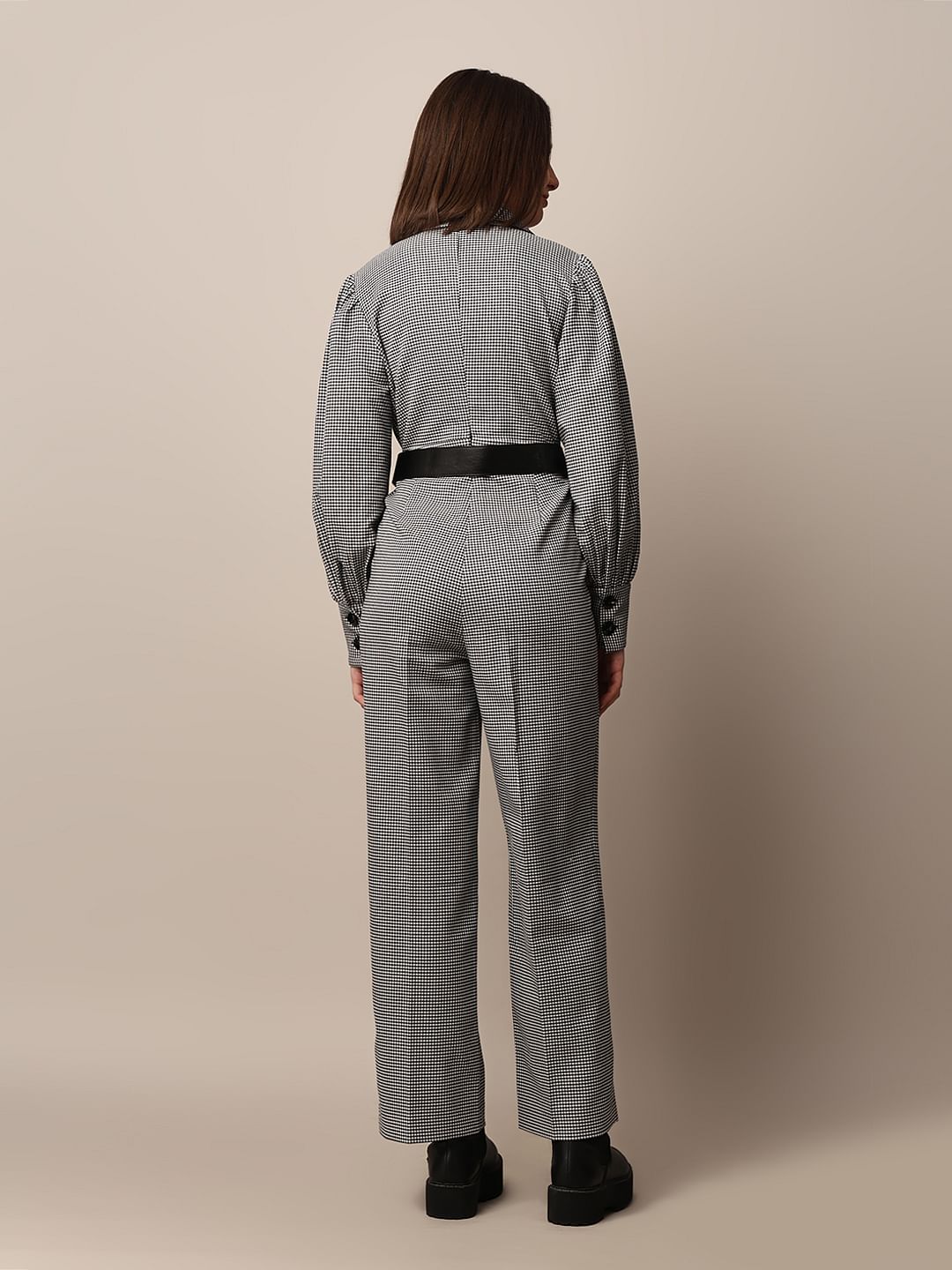 Grey Check Belted Jumpsuit