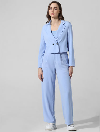 Blue Double-Breasted Co-ord Set Blazer