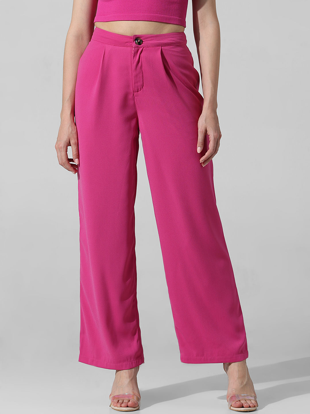 Pink High Rise Wide Leg Co-ord Set Pants