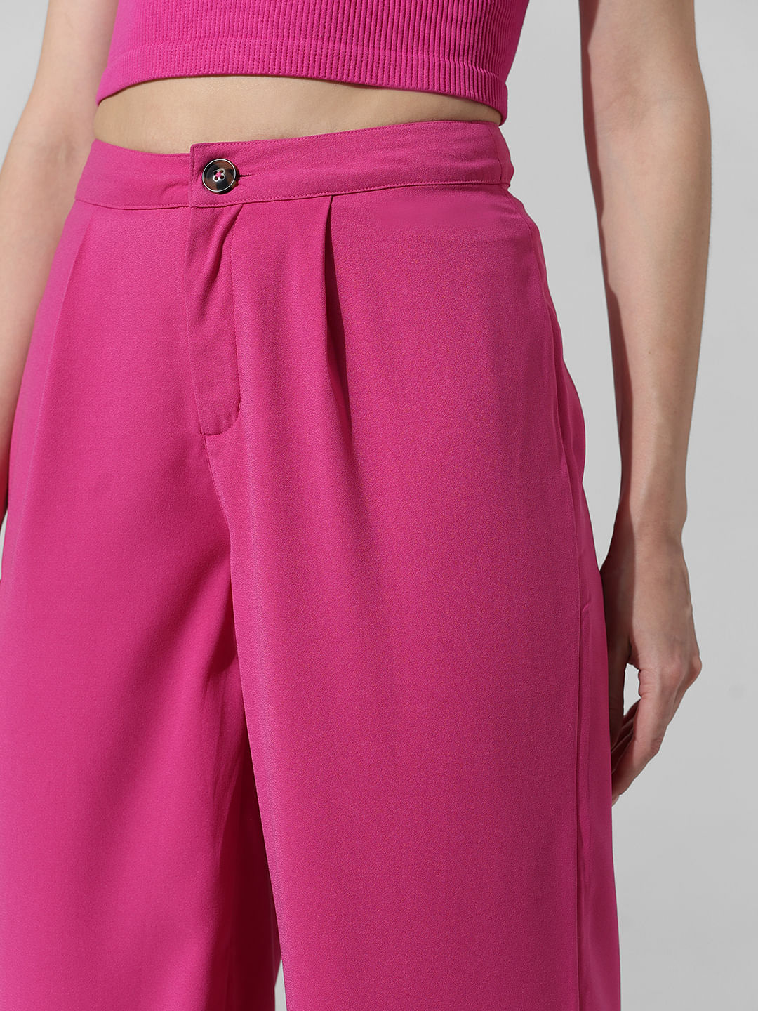 Pink High Rise Wide Leg Co-ord Set Pants