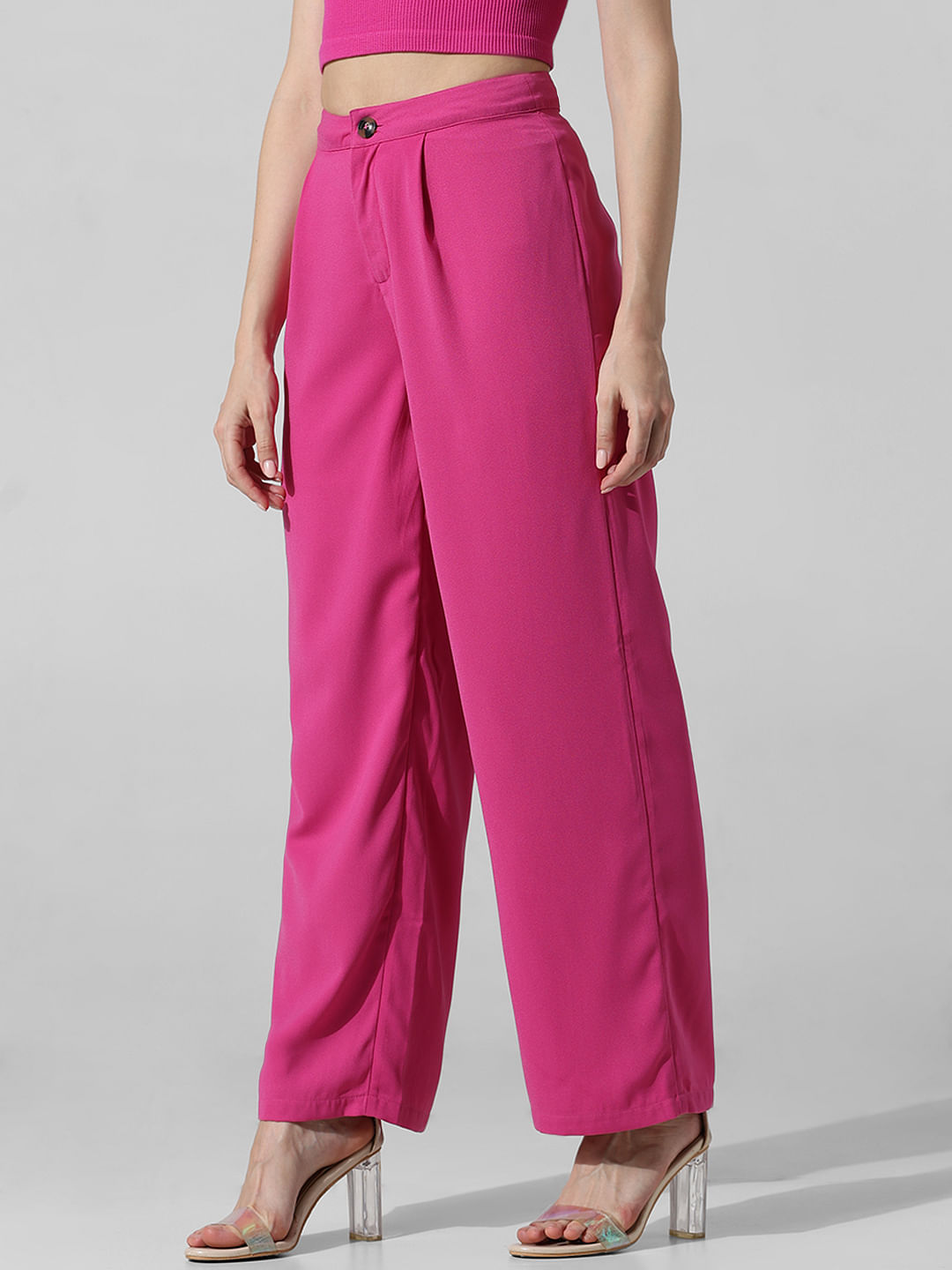 Matilda Slouchy Low Rise Faux Leather Pant - Rose Pink - MESHKI U.S