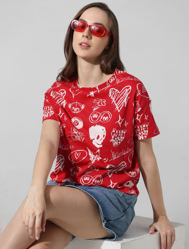 Red Printed Oversized T-shirt