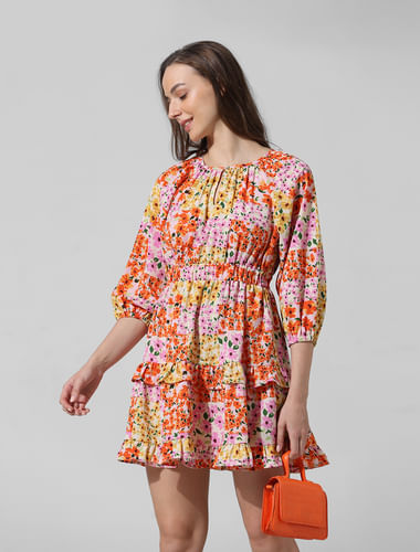 Multi-Colour Floral Mini Dress