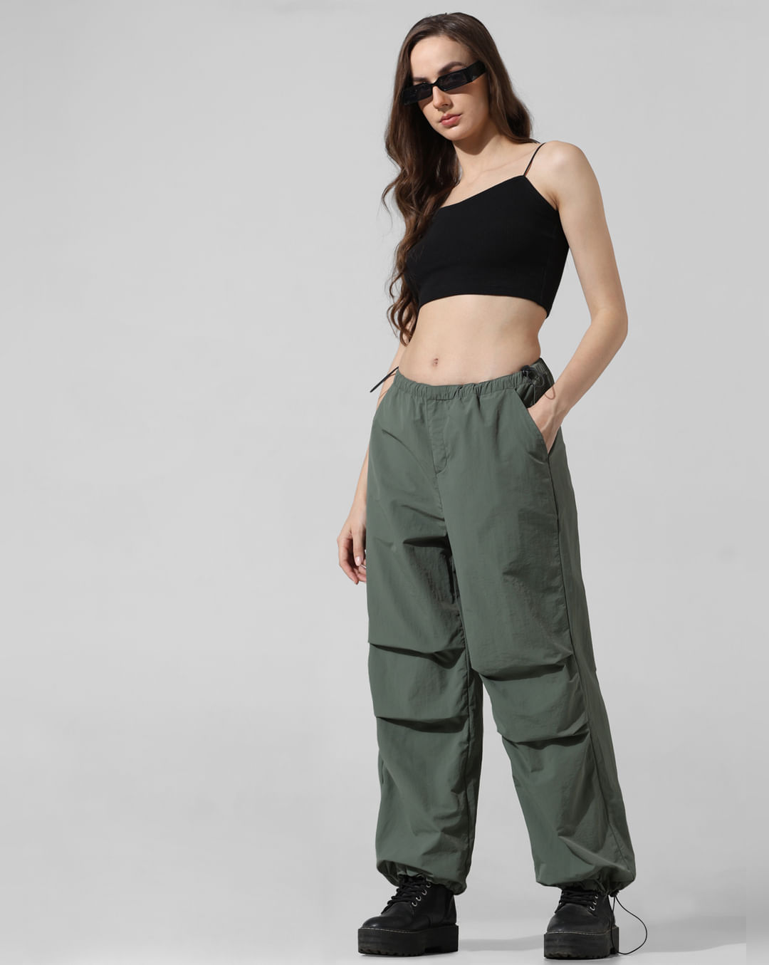 Piazza Italia Slim Fit High Waist Wide Leg Jeans Casual Pant For Women -  Olive