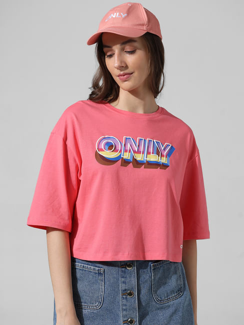 Pink Logo Print Boxy T-shirt