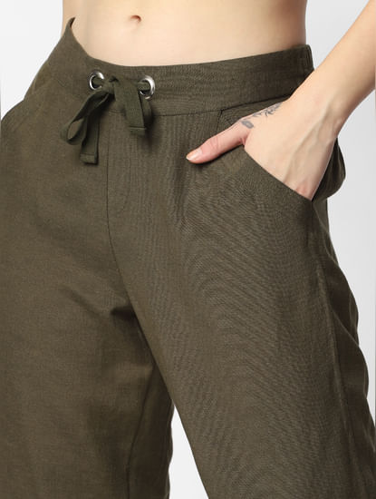Green Mid Rise Drawstring Pants