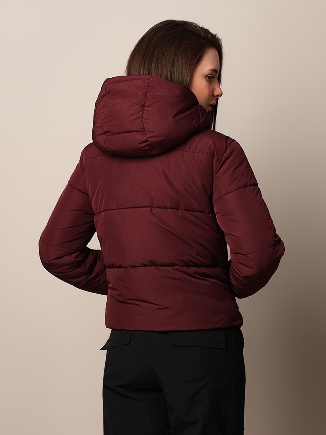 Maroon bubble jacket best sale