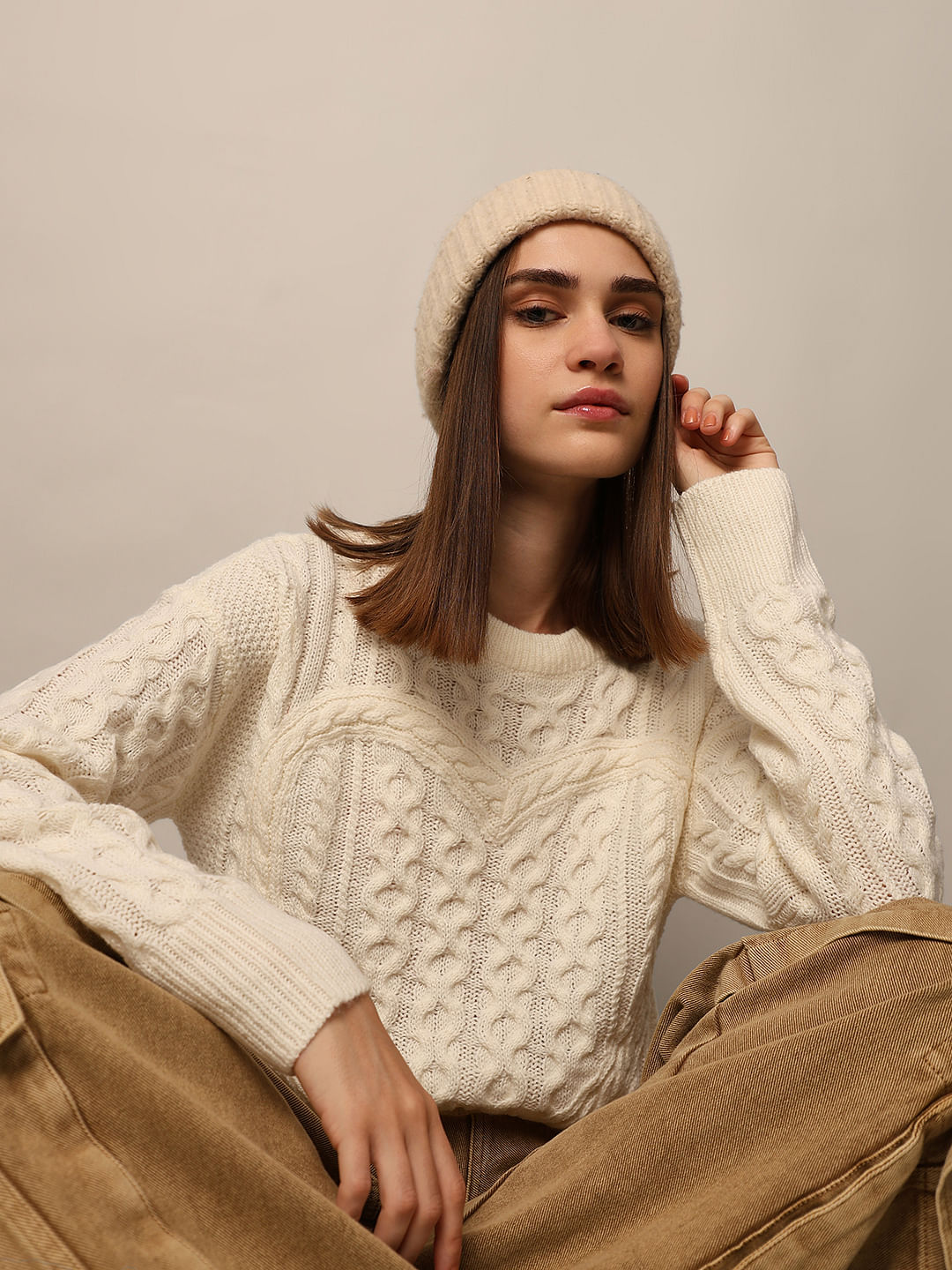 Only Yourself Beige Knit Sweater high quality