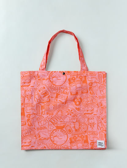 X MINIONS Pink Graphic Print Tote Bag