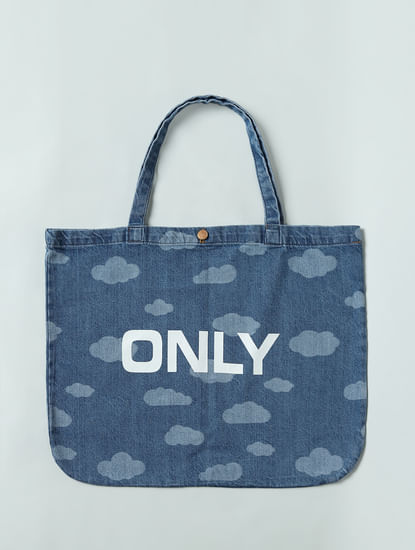 Blue Cloud Print Denim Tote Bag