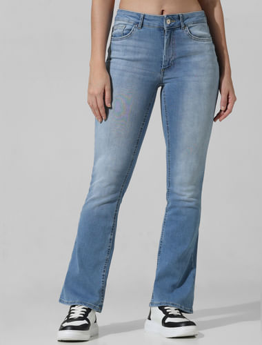 Light Blue Mid Rise Flared Jeans