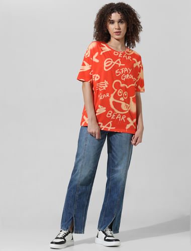Red Printed Oversized T-shirt