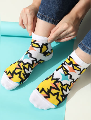 Pack of 2 Yellow Abstract Print Socks