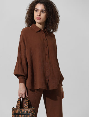 Brown Oversized Co-ord Set Shirt