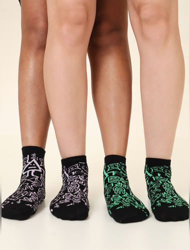 Pack of 2 Black Printed Socks