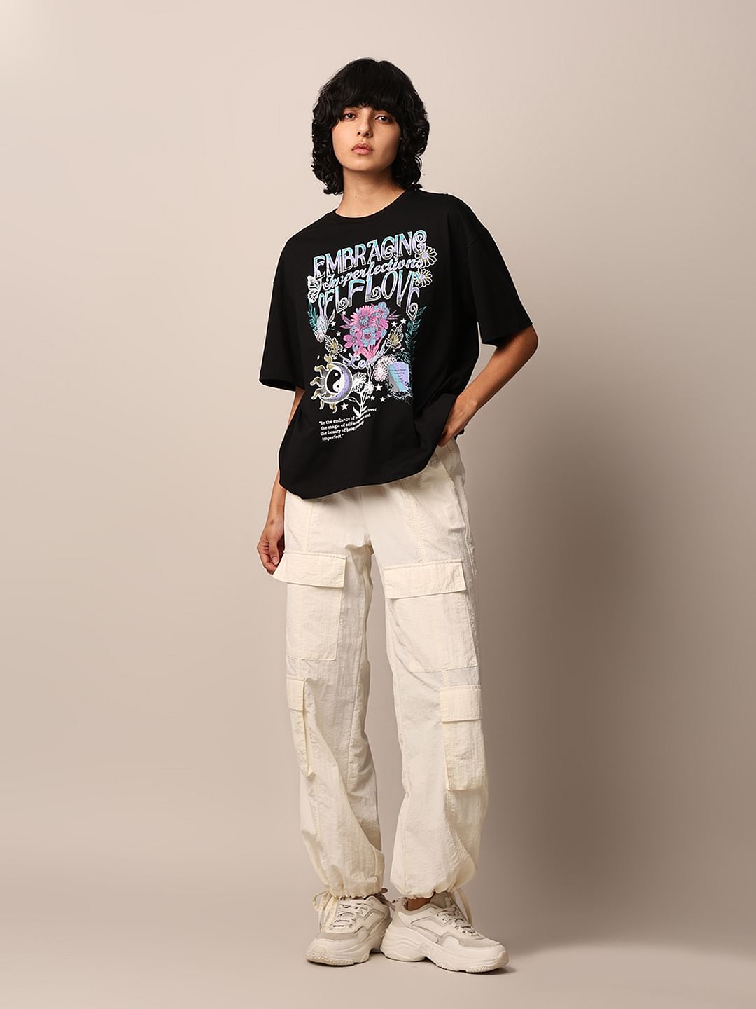 Black Graphic Print Oversized T shirt