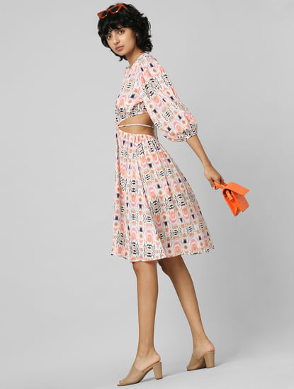 Pink Abstract Print Cut-Out Dress