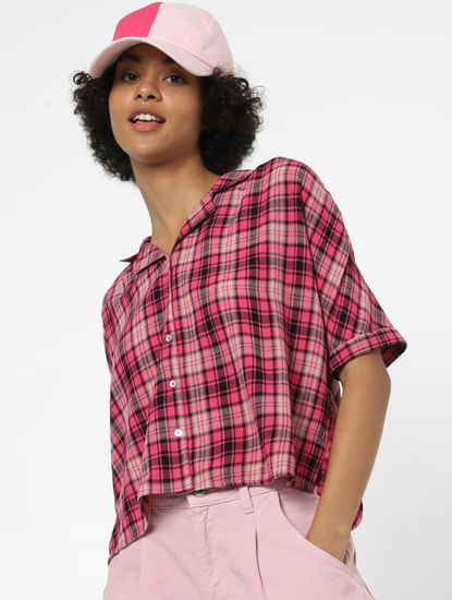 Pink Check Print Resort Shirt
