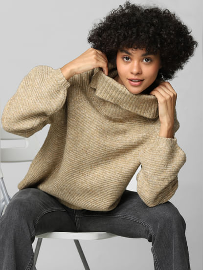 Brown Cowl Neck Pullover