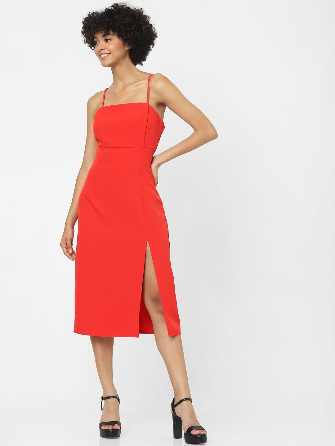 Buy Red Cotton Chikankari Midi Dress for Women Online at Fabindia | 20107384