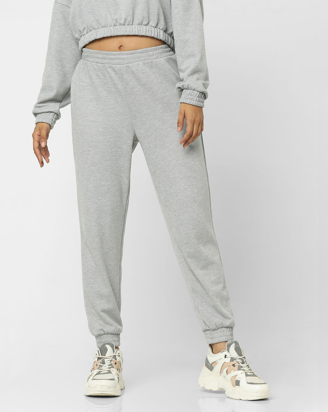 grey+pink smiley jogger style sweatpants