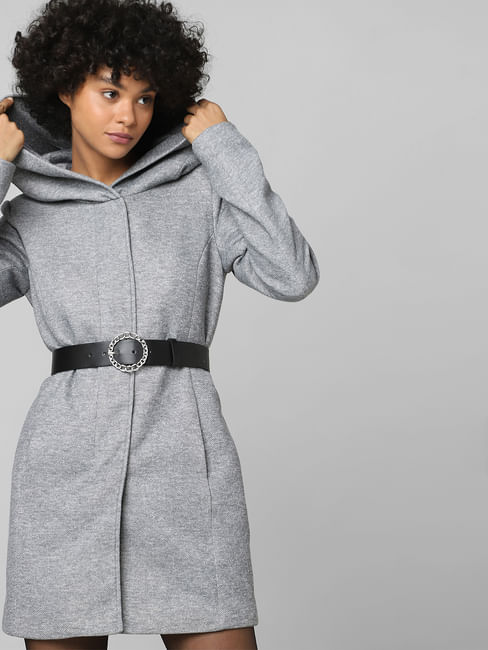 Grey Hooded Long Coat