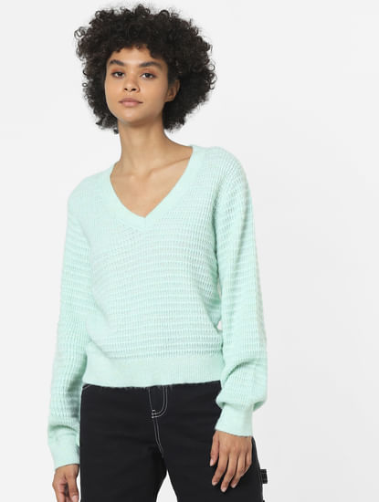 Green Textured Jacquard Pullover