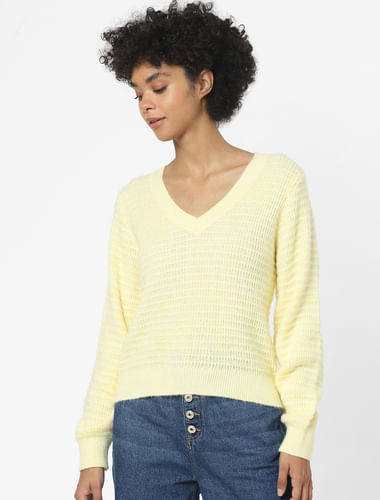 Yellow Textured Jacquard Pullover