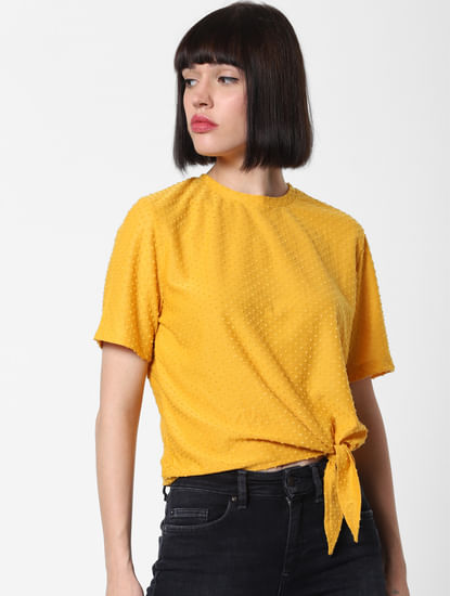 Yellow Textured Front Knot Top