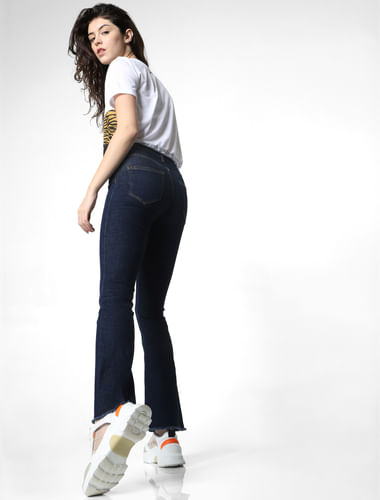 Dark Blue Mid Rise Flared Jeans