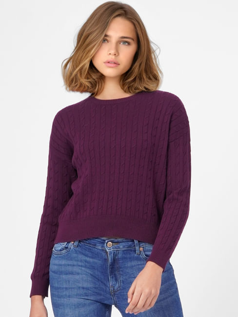 Purple Cable Knit Pullover
