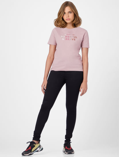 Mauve Pink Slogan Print T-shirt