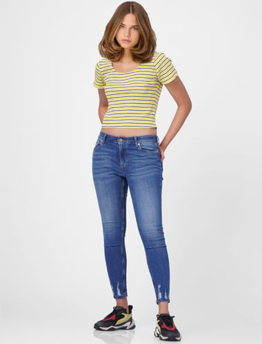 Yellow Striped Cropped T-shirt