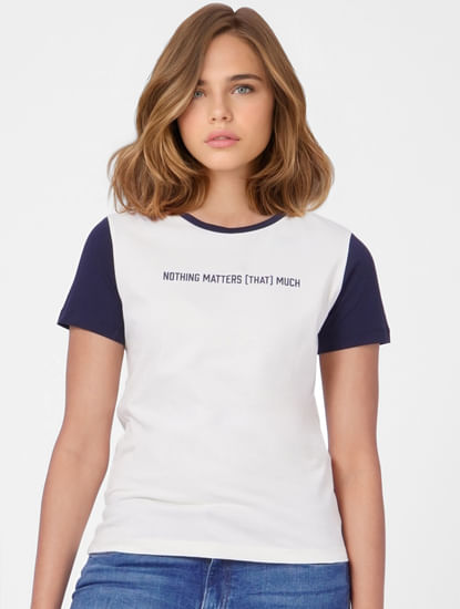 White Slogan Print T-shirt