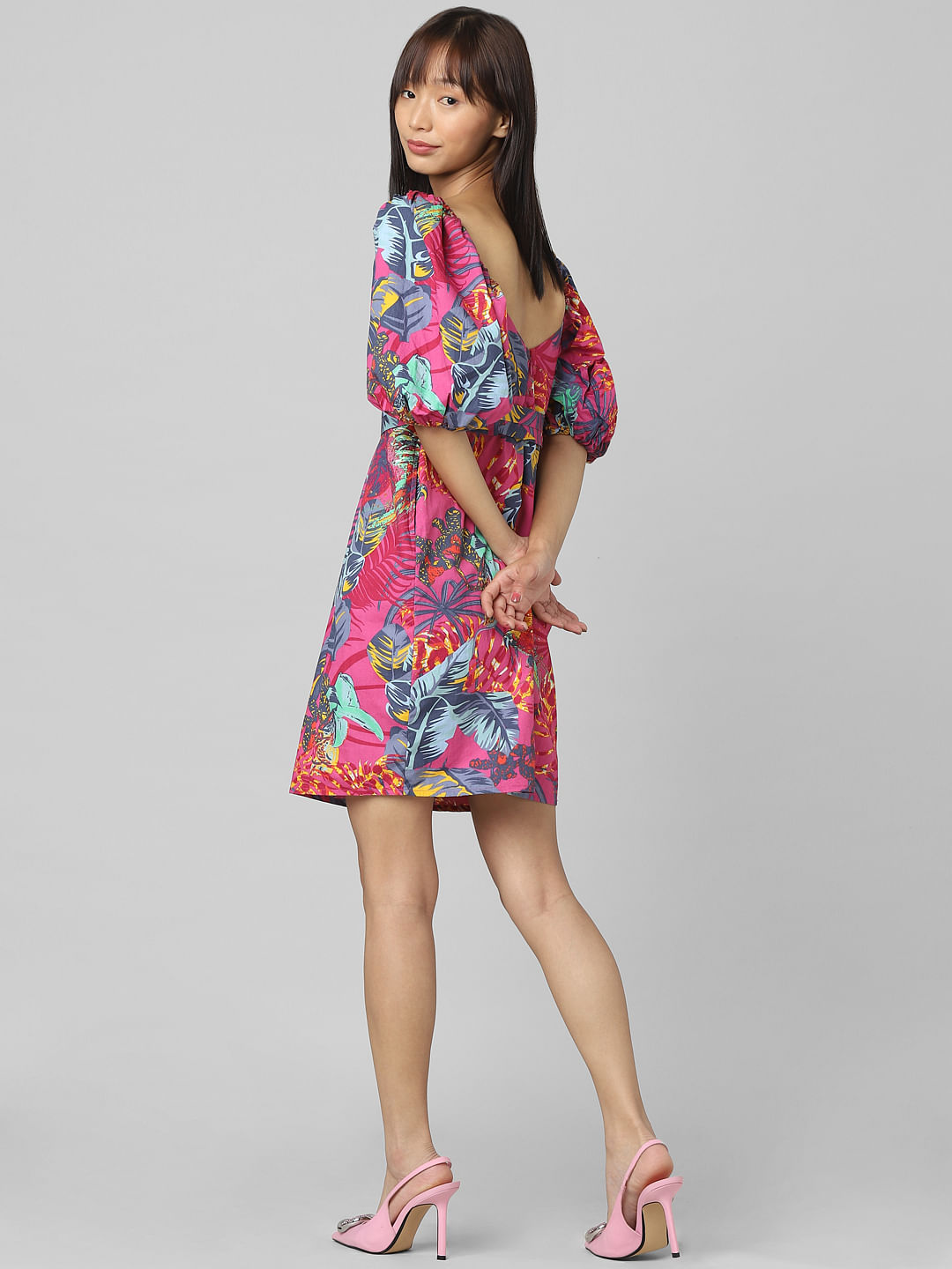 Buy LIFE Womens Round Neck Floral Print Short Dress | Shoppers Stop
