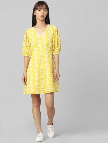 Yellow Cut-Work Embroidery Dress