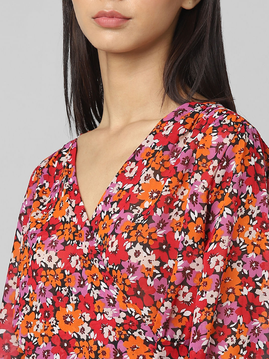 Red Floral Top|124724601-Fiery-Red