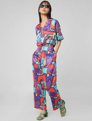 Red High Rise Abstract Print Co-ord Pants