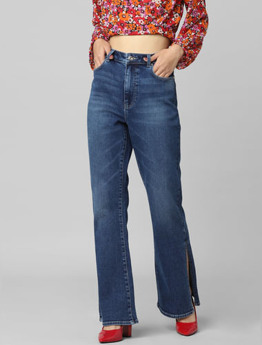 Blue High Rise Flared Wide Leg Jeans