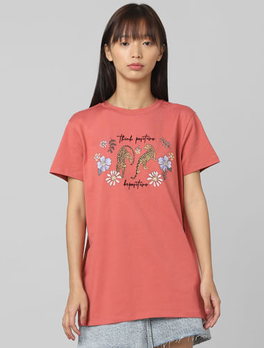 Peach Graphic Print T-shirt