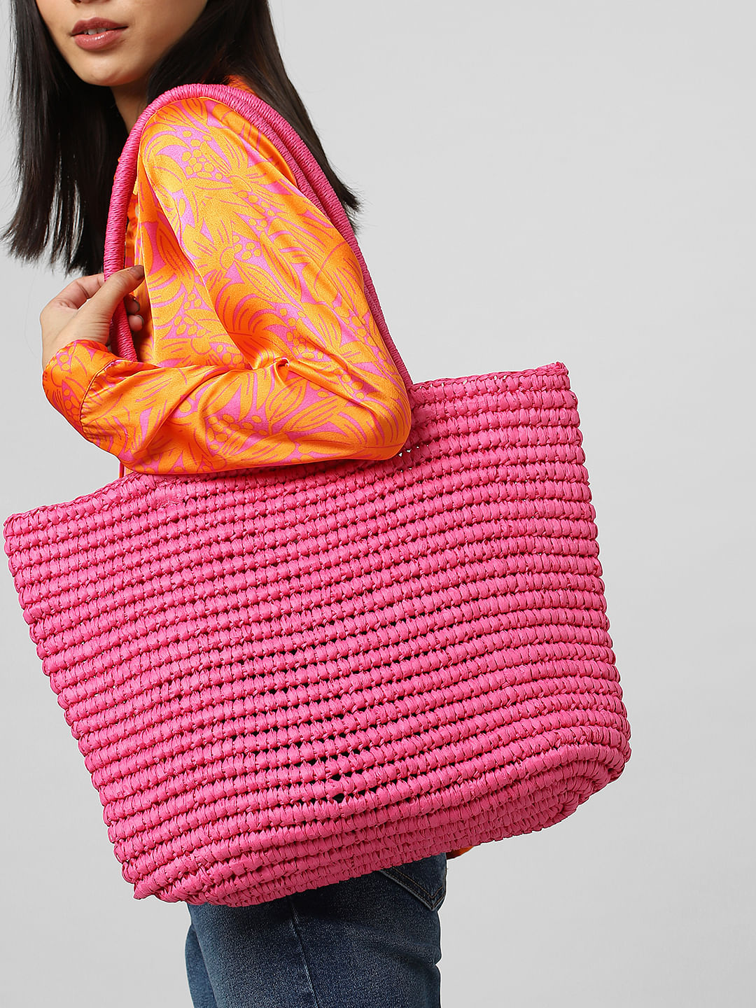 Pink best sale straw bag