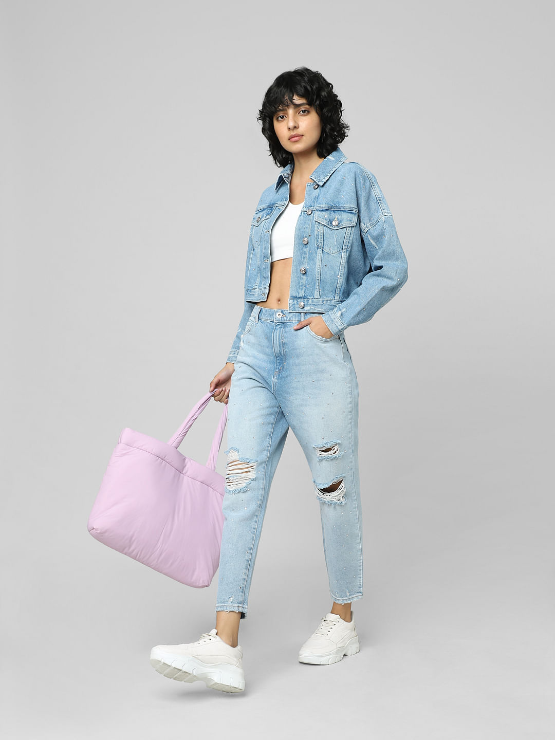 Edie Cotton Sherpa Lined Cropped Denim Jacket In Vintage Blue – K. A.  Classics